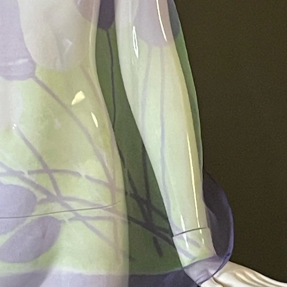 Vintage Sheer Nylon Scarf Purple Green Floral Print 30 In Sq Excellent Condition